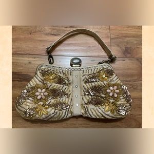 Beaded Evening Handbag Champagne color, New With Tags